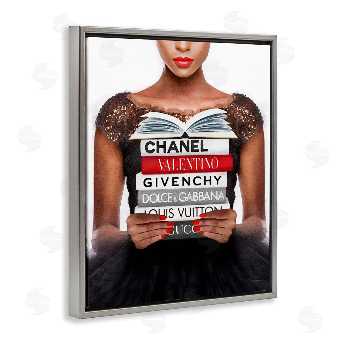 Amanda Greenwood Glam Girl & Books Gray Floater Frame Canvas Artside_