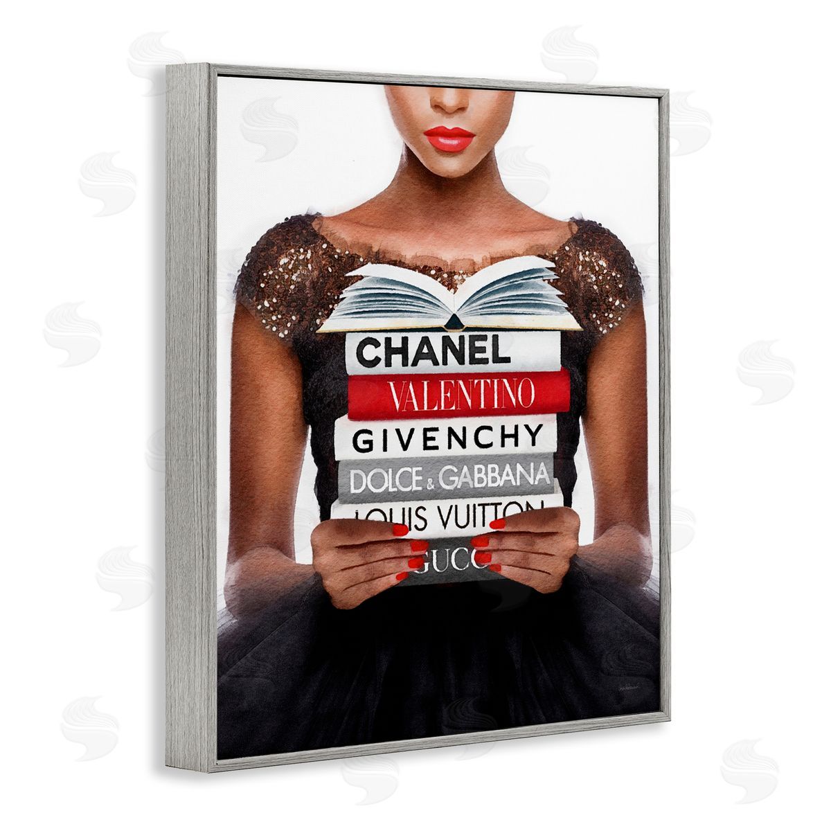 Amanda Greenwood Glam Girl & Books Gray Framed Giclee Wall Artside_