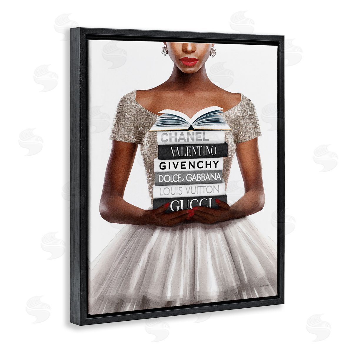 Amanda Greenwood Trendy Girl with Books Black Floater Frame Canvas Artside_