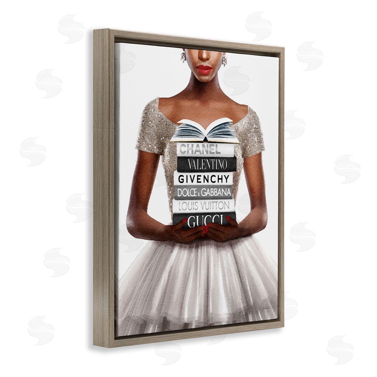 Amanda Greenwood Trendy Girl with Books Brown Floater Frame Canvas Artside_