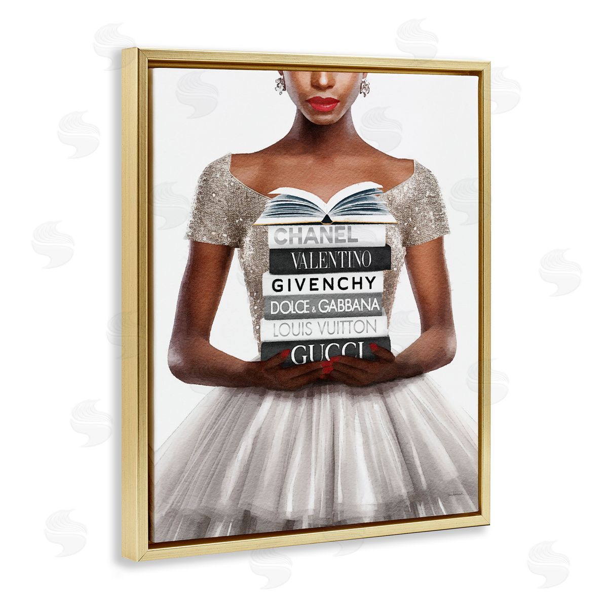 Amanda Greenwood Trendy Girl with Books Gold Floater Frame Canvas Artside_