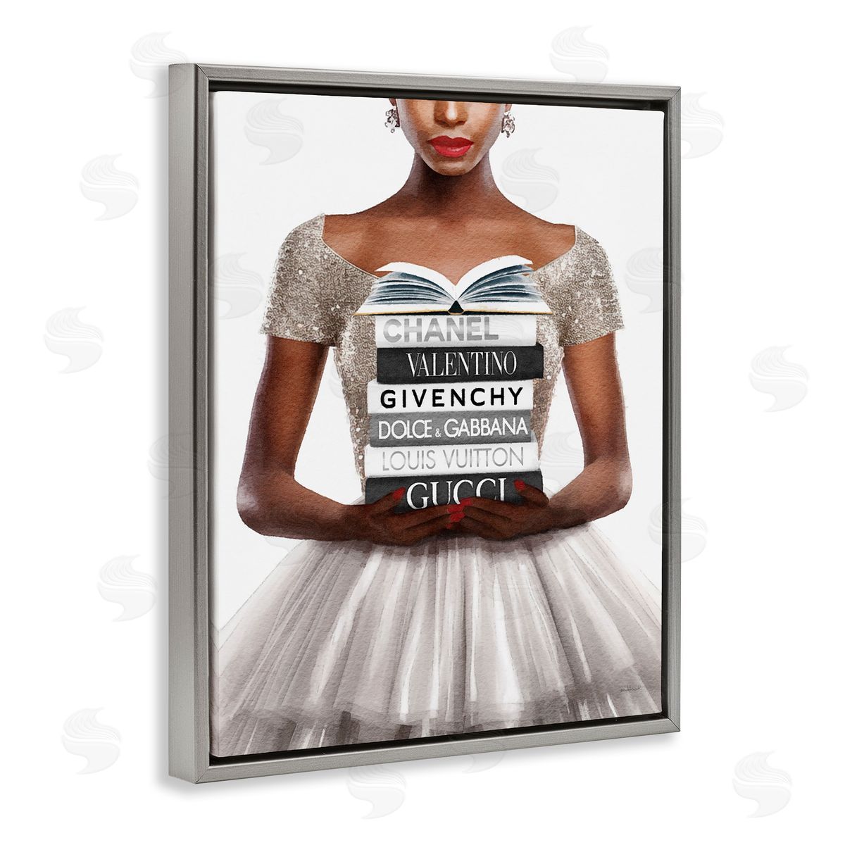 Amanda Greenwood Trendy Girl with Books Gray Floater Frame Canvas Artside_