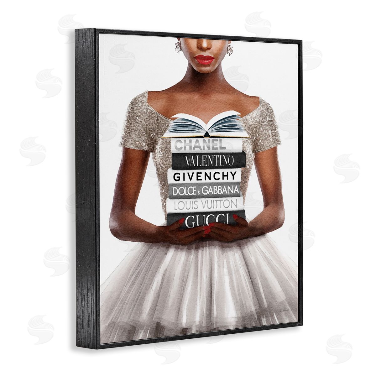 Amanda Greenwood Trendy Girl with Books Black Framed Giclee Wall Artside_