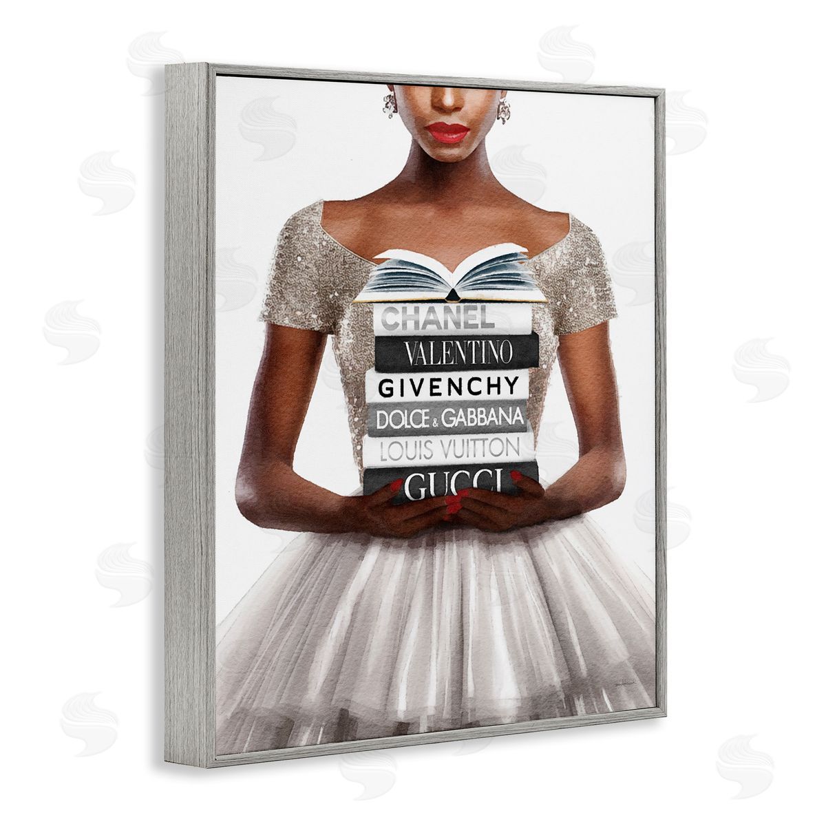 Amanda Greenwood Trendy Girl with Books Gray Framed Giclee Wall Artside_