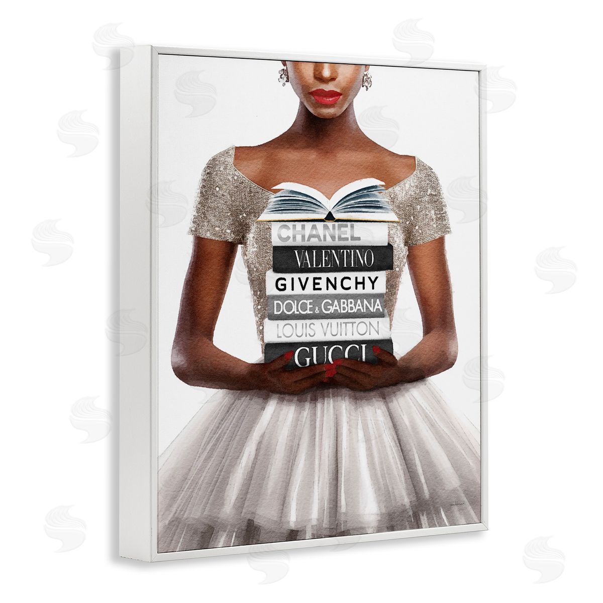 Amanda Greenwood Trendy Girl with Books White Framed Giclee Wall Artside_