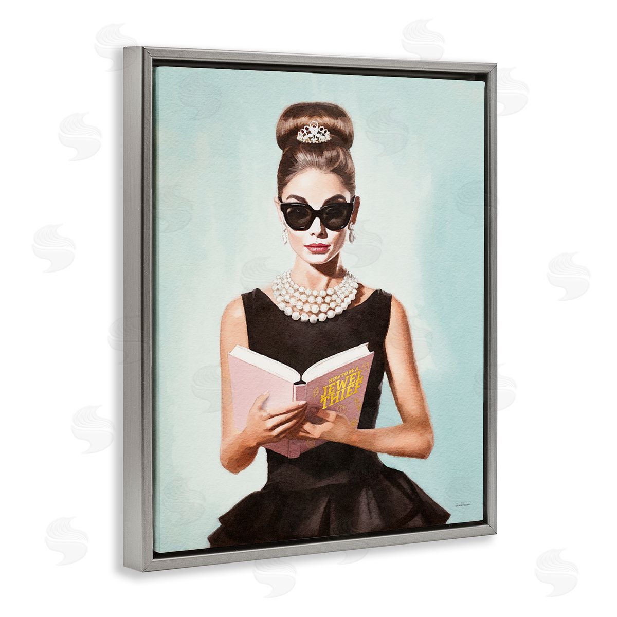 Amanda Greenwood Trendy Woman Reading Gray Floater Frame Canvas Artside_