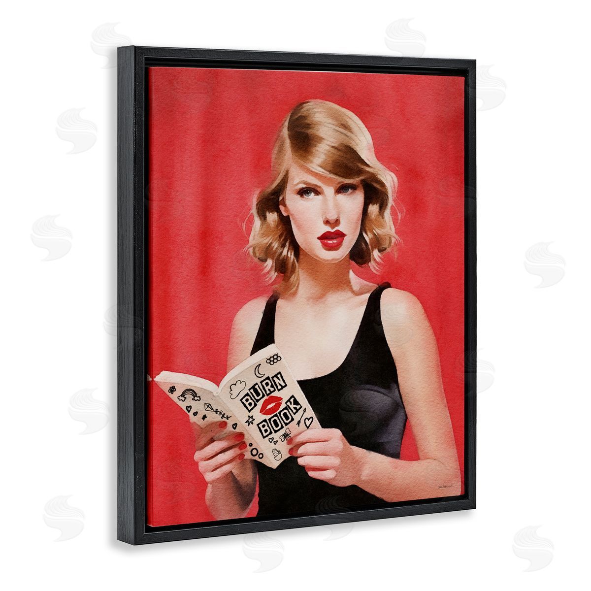 Amanda Greenwood Popstar Reading Book Red Black Floater Frame Canvas Artside_