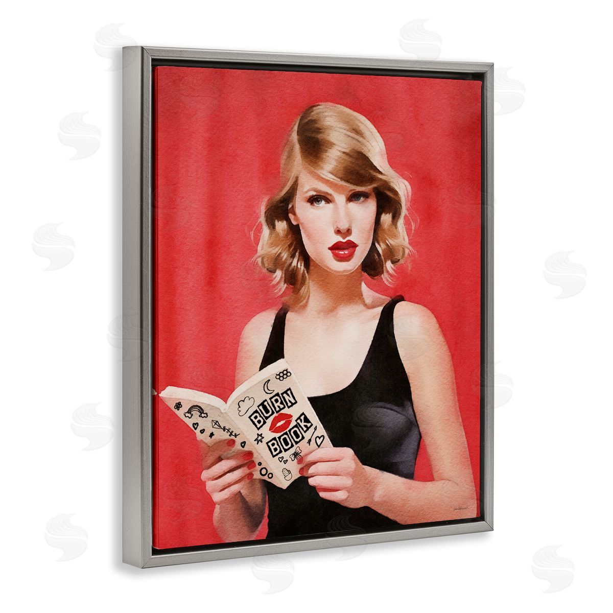 Amanda Greenwood Popstar Reading Book Red Gray Floater Frame Canvas Artside_