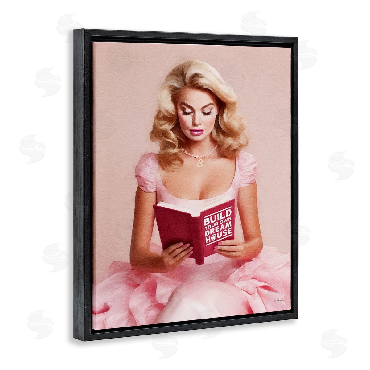 Amanda Greenwood Girl in Pink Reading Black Floater Frame Canvas Artside_
