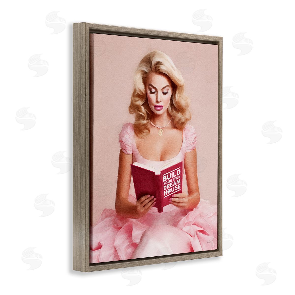 Amanda Greenwood Girl in Pink Reading Brown Floater Frame Canvas Artside_