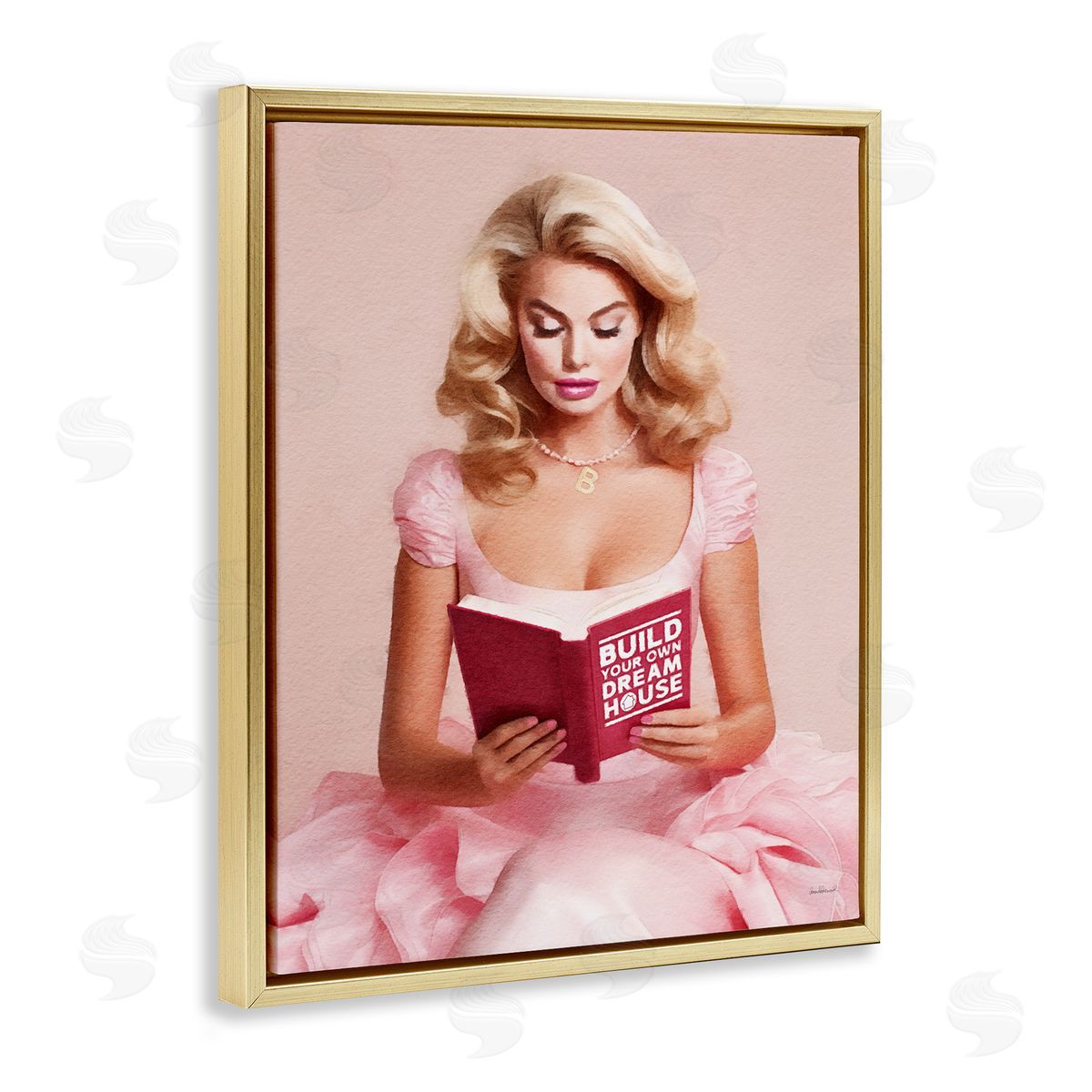 Amanda Greenwood Girl in Pink Reading Gold Floater Frame Canvas Artside_