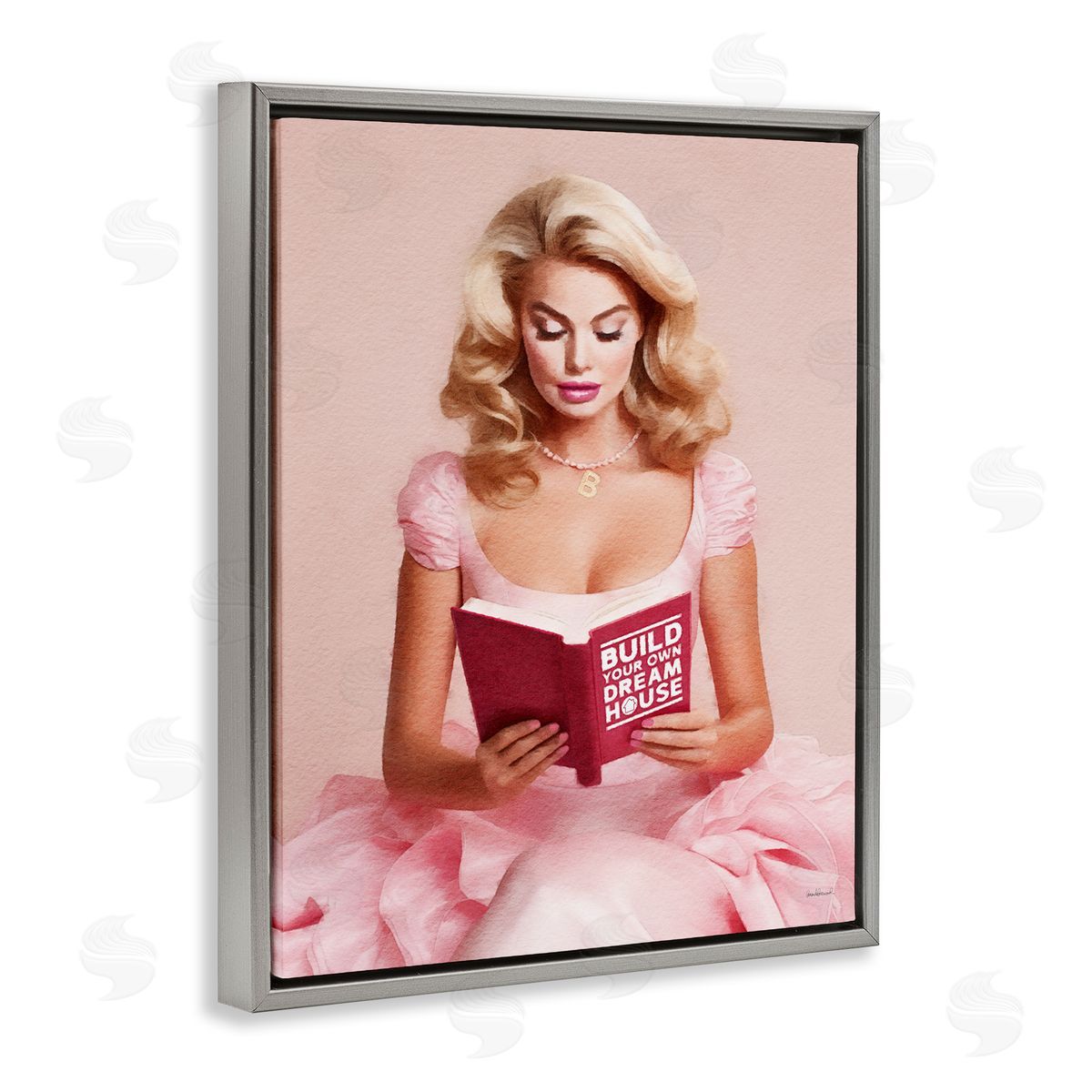 Amanda Greenwood Girl in Pink Reading Gray Floater Frame Canvas Artside_