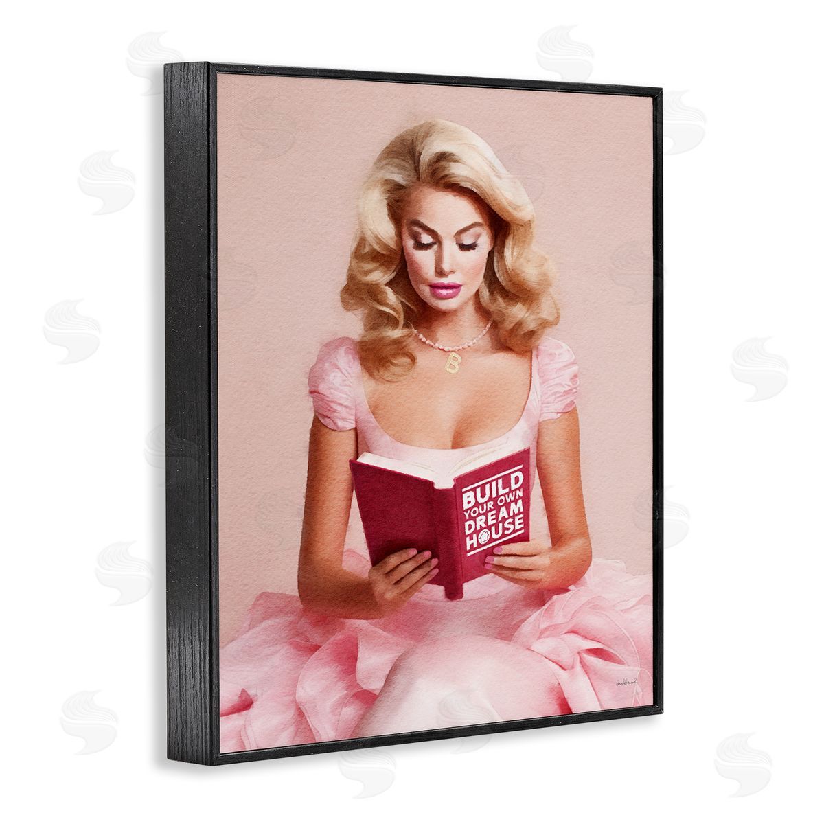 Amanda Greenwood Girl in Pink Reading Black Framed Giclee Wall Artside_