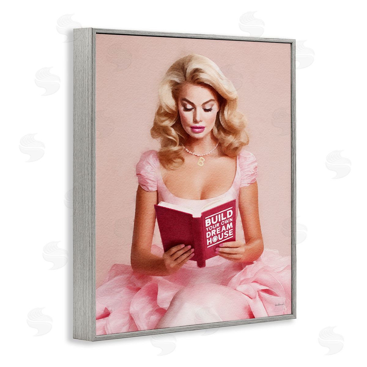 Amanda Greenwood Girl in Pink Reading Gray Framed Giclee Wall Artside_