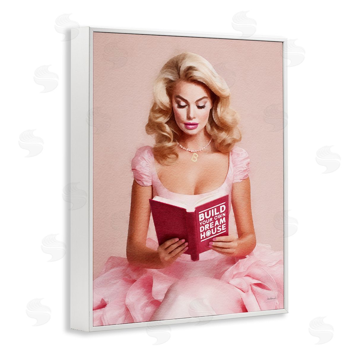 Amanda Greenwood Girl in Pink Reading White Framed Giclee Wall Artside_
