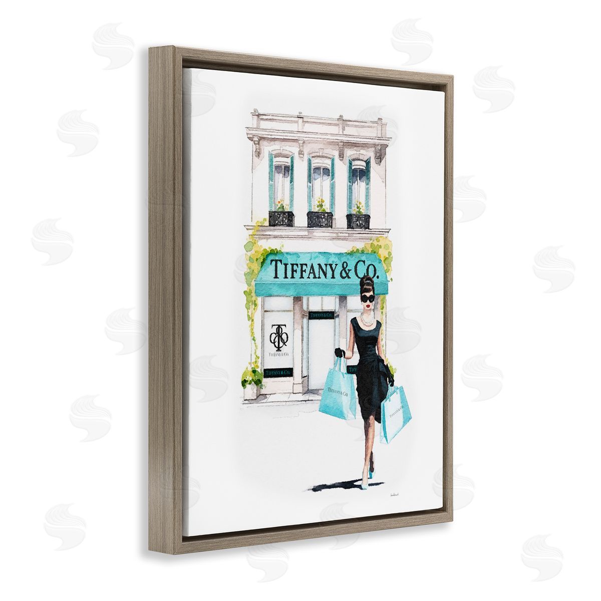 Amanda Greenwood Girl with Shopping Bags Brown Floater Frame Canvas Artside_