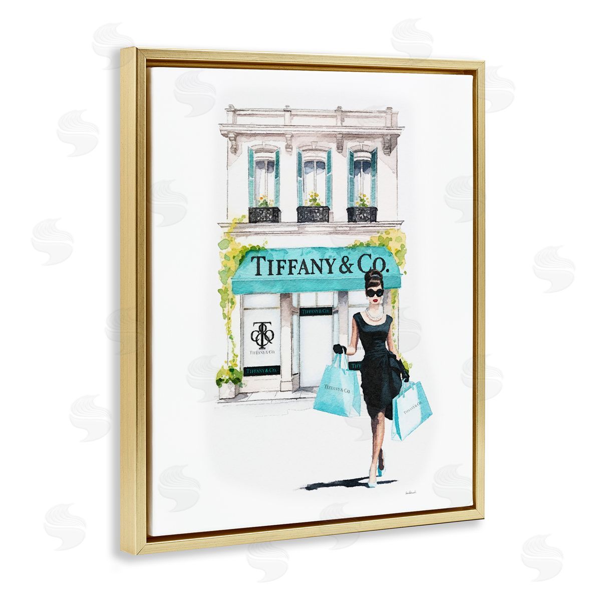 Amanda Greenwood Girl with Shopping Bags Gold Floater Frame Canvas Artside_