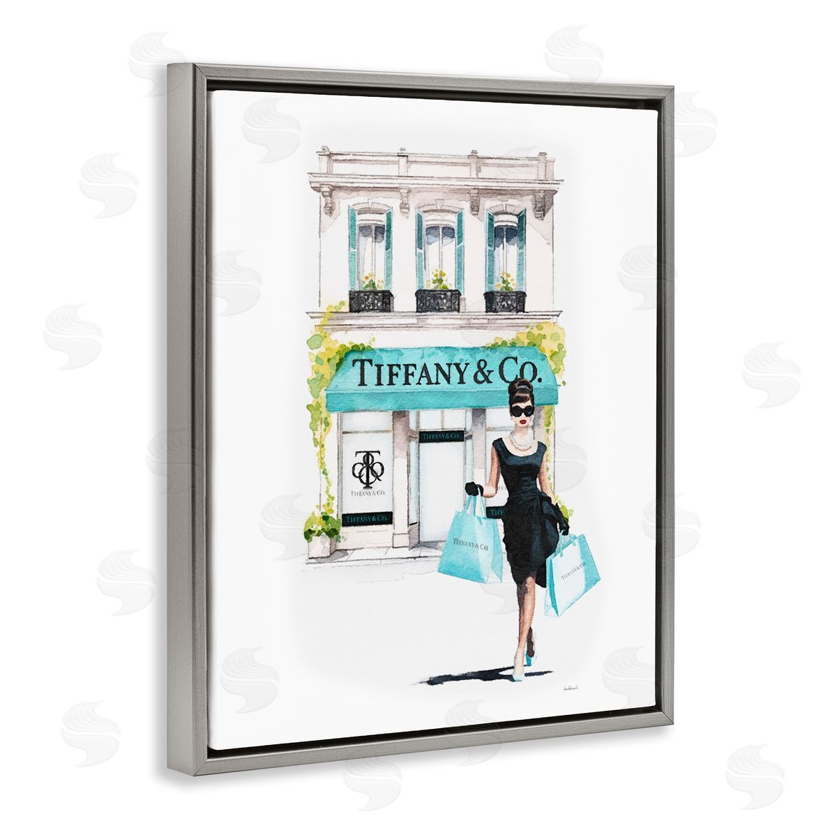 Amanda Greenwood Girl with Shopping Bags Gray Floater Frame Canvas Artside_