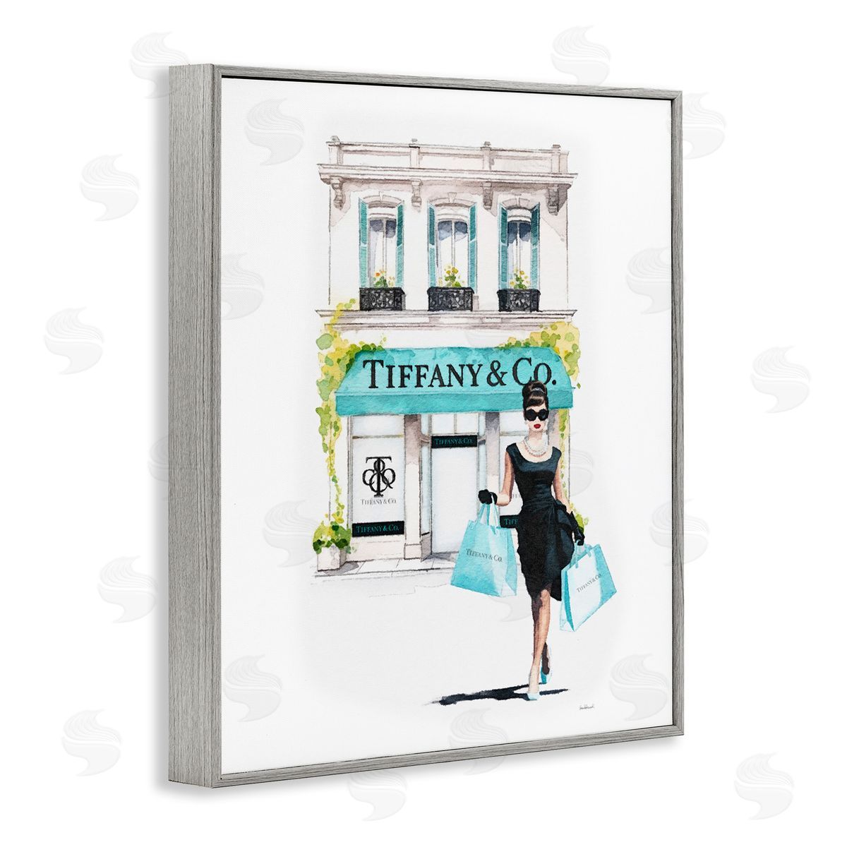 Amanda Greenwood Girl with Shopping Bags Gray Framed Giclee Wall Artside_