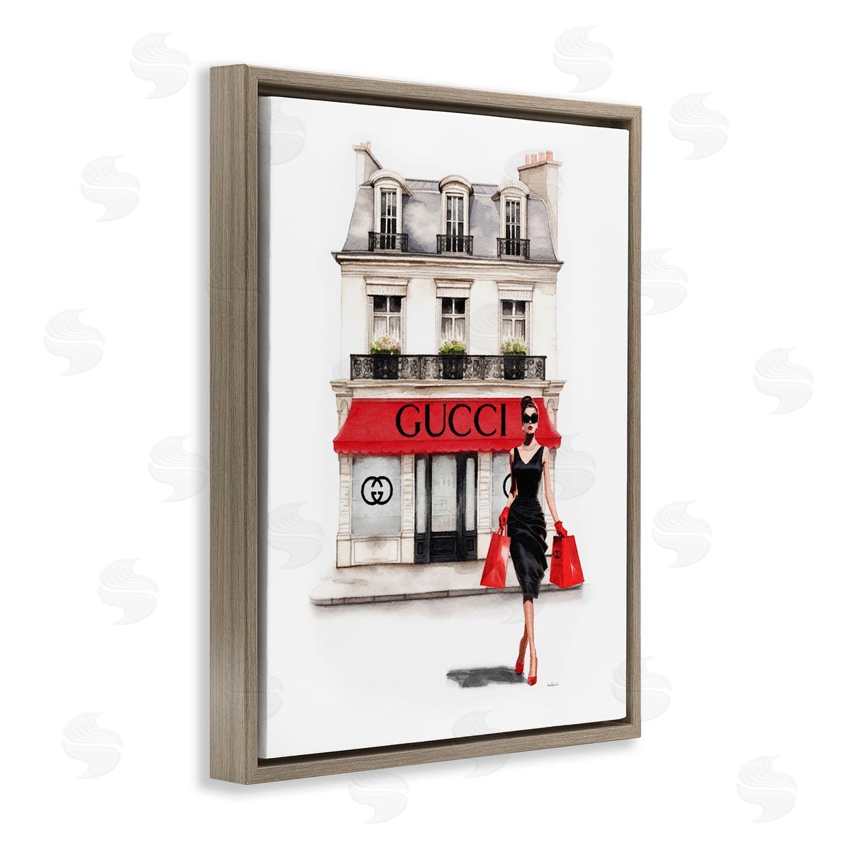 Amanda Greenwood Trendy Girl Shopping Brown Floater Frame Canvas Artside_