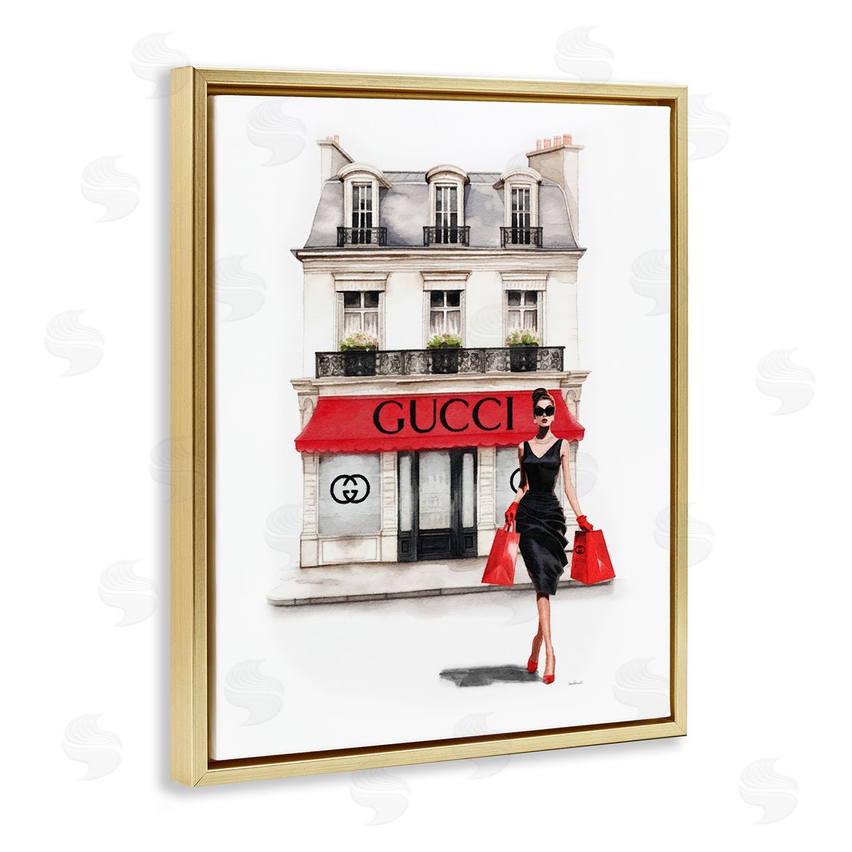 Amanda Greenwood Trendy Girl Shopping Gold Floater Frame Canvas Artside_