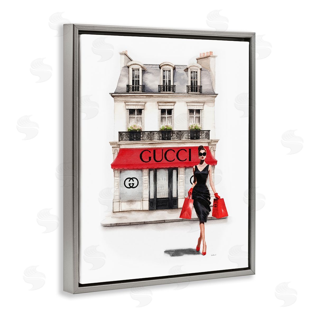 Amanda Greenwood Trendy Girl Shopping Gray Floater Frame Canvas Artside_