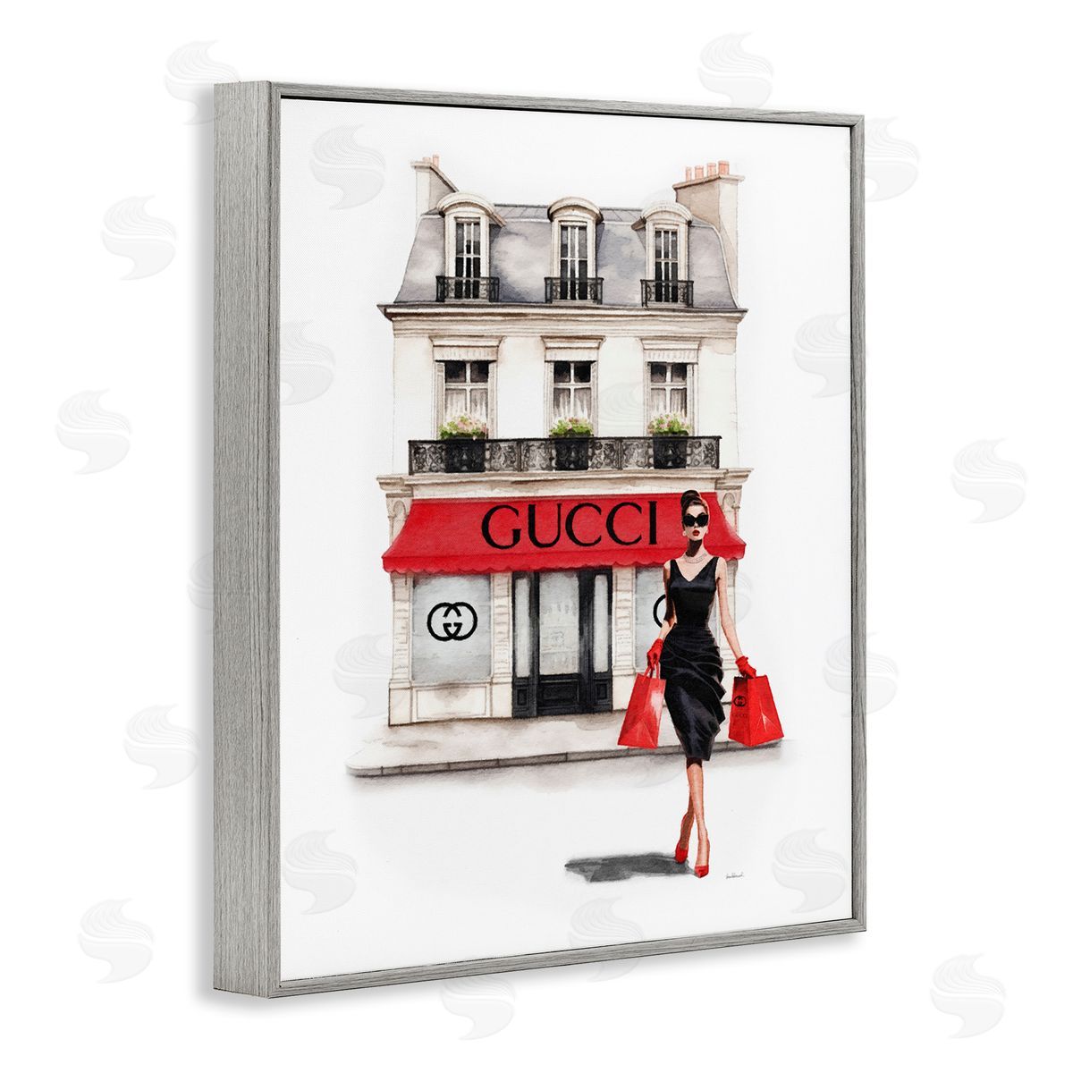 Amanda Greenwood Trendy Girl Shopping Gray Framed Giclee Wall Artside_