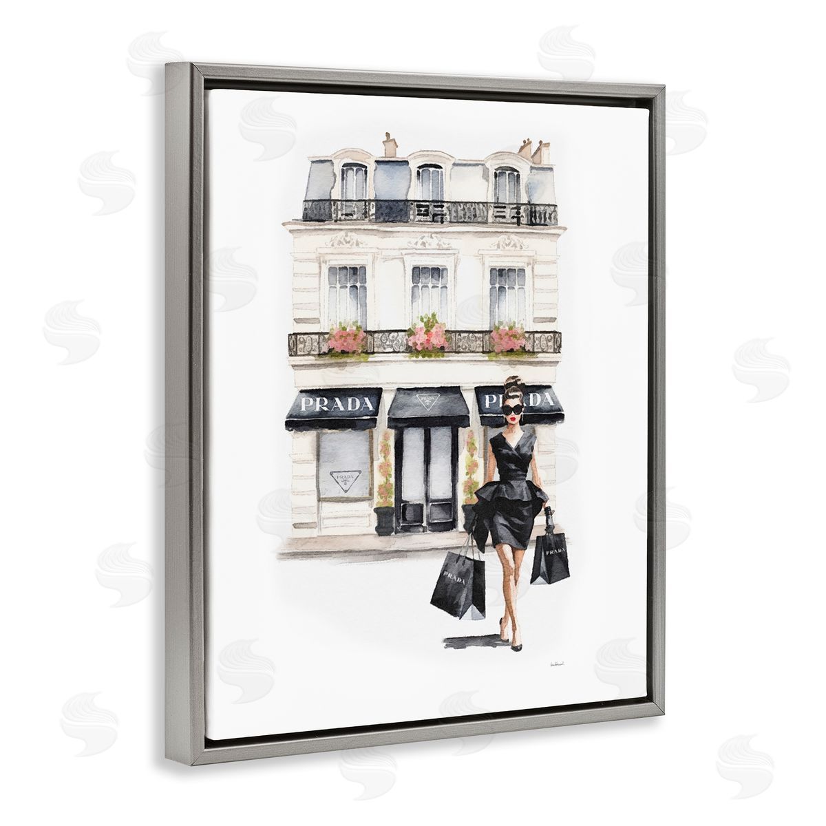 Amanda Greenwood Trendy Shopping Woman Gray Floater Frame Canvas Artside_