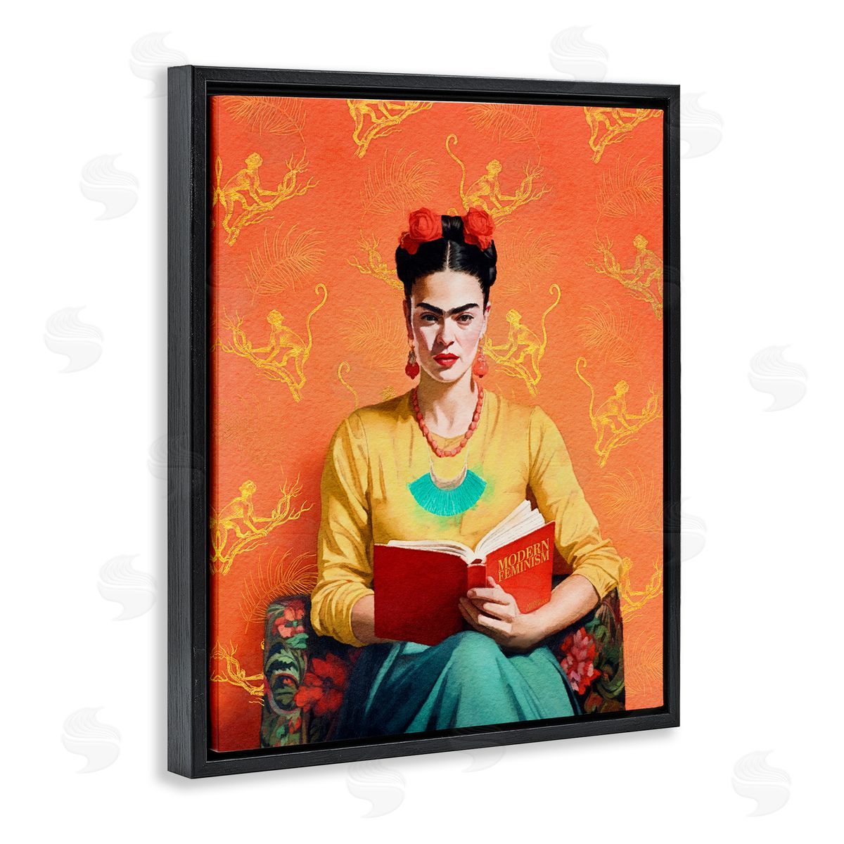 Modern Frida Kahlo Black Floating Frame Canvas Wall Art, Home Decor by Amanda Greenwood