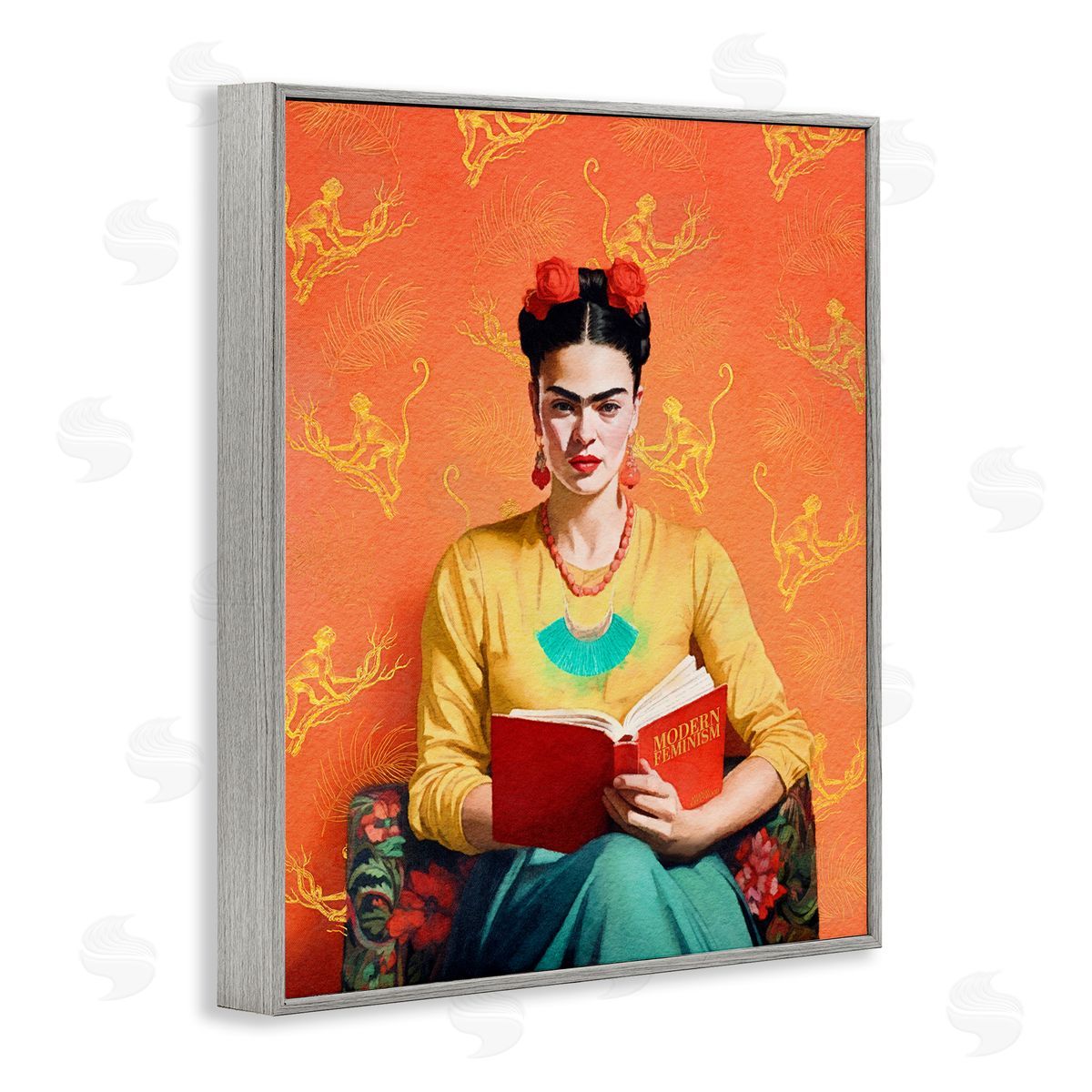 Modern Frida Kahlo Grey Frame Print Wall Art, Home Decor by Amanda Greenwood