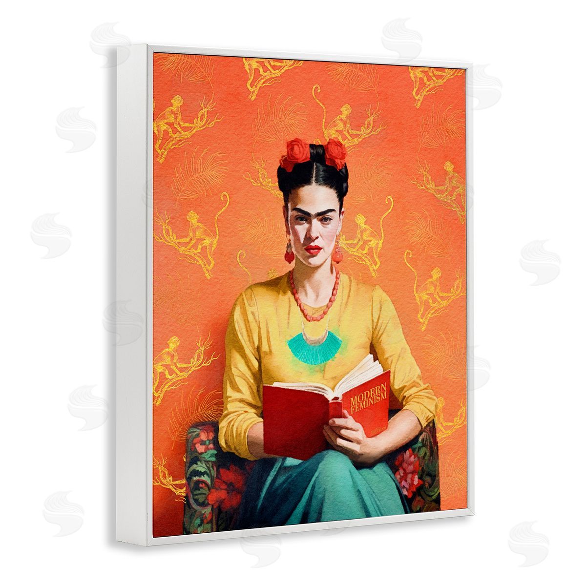 Modern Frida Kahlo White Frame Print Wall Art, Home Decor by Amanda Greenwood