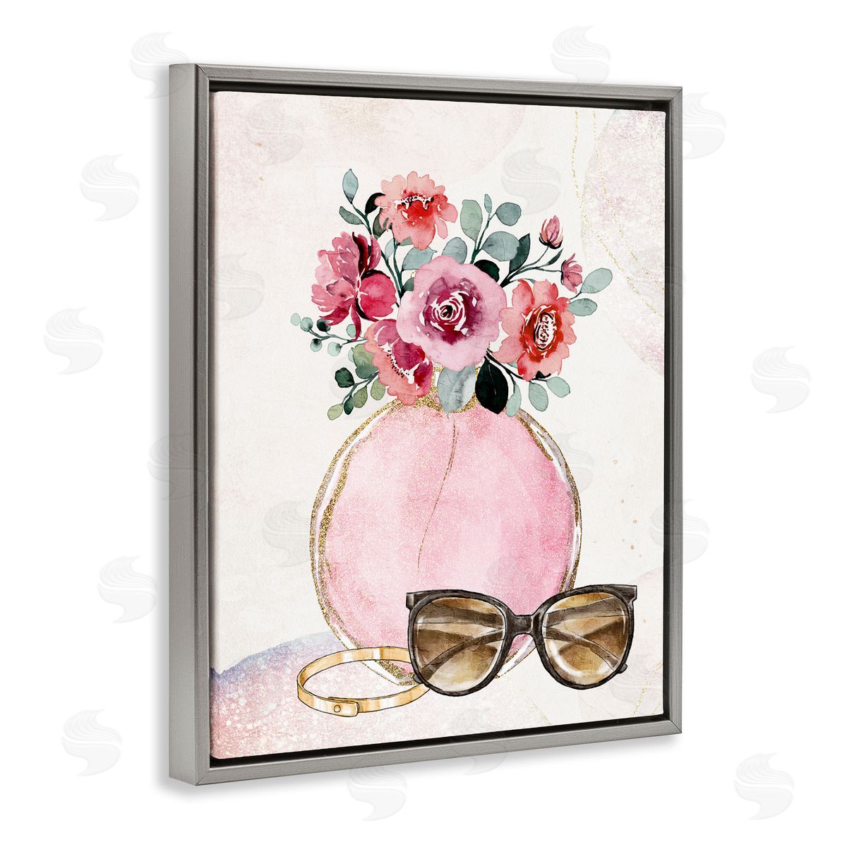 Kim Allen Pink Bouquet & Sunglasses Gray Floater Frame Canvas Artside_