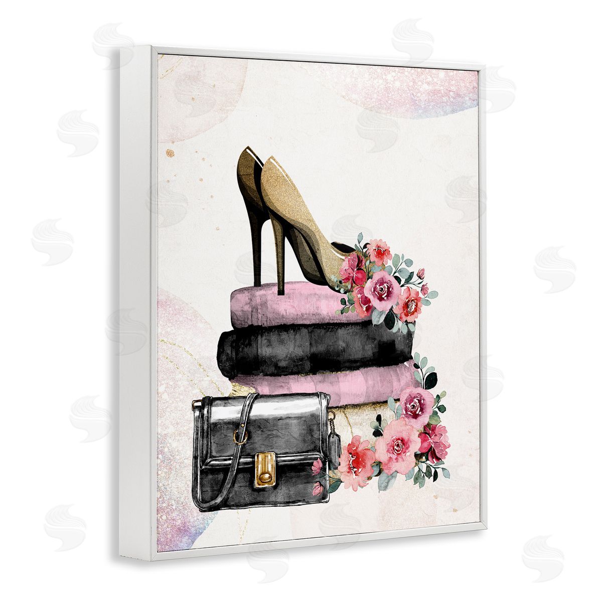 Kim Allen Glam Floral Heels White Framed Giclee Wall Artside_