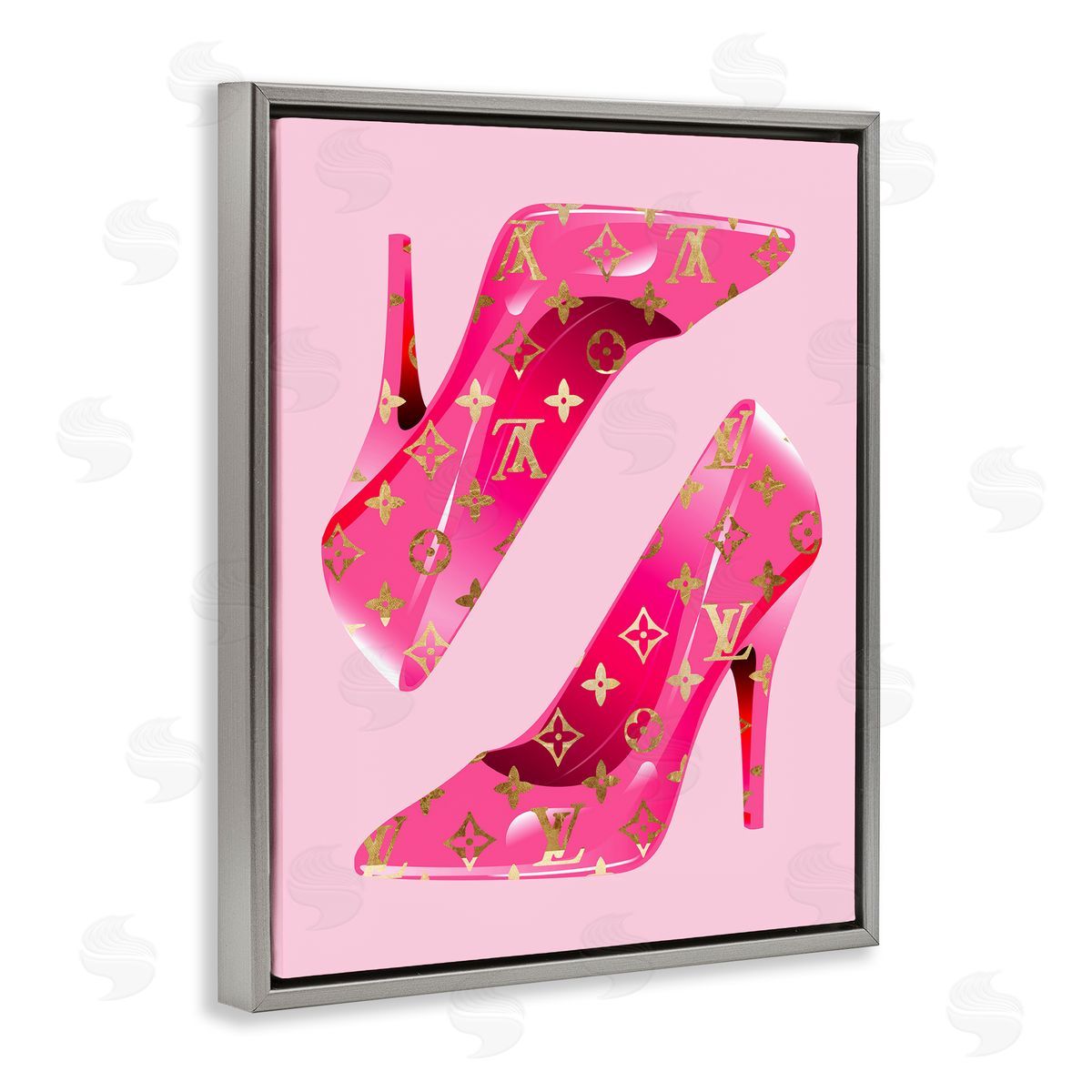 Stupell Studio Pink Glam Logo Shoes Gray Floater Frame Canvas Artside_