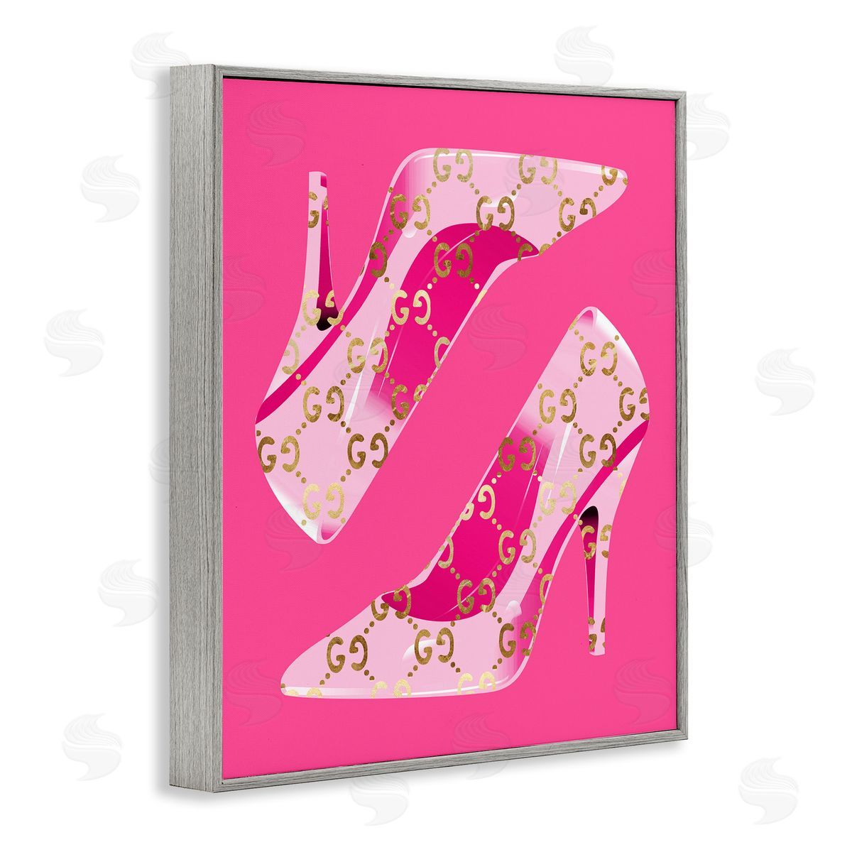 Stupell Studio Pink Glam Brand Shoes Gray Framed Giclee Wall Artside_