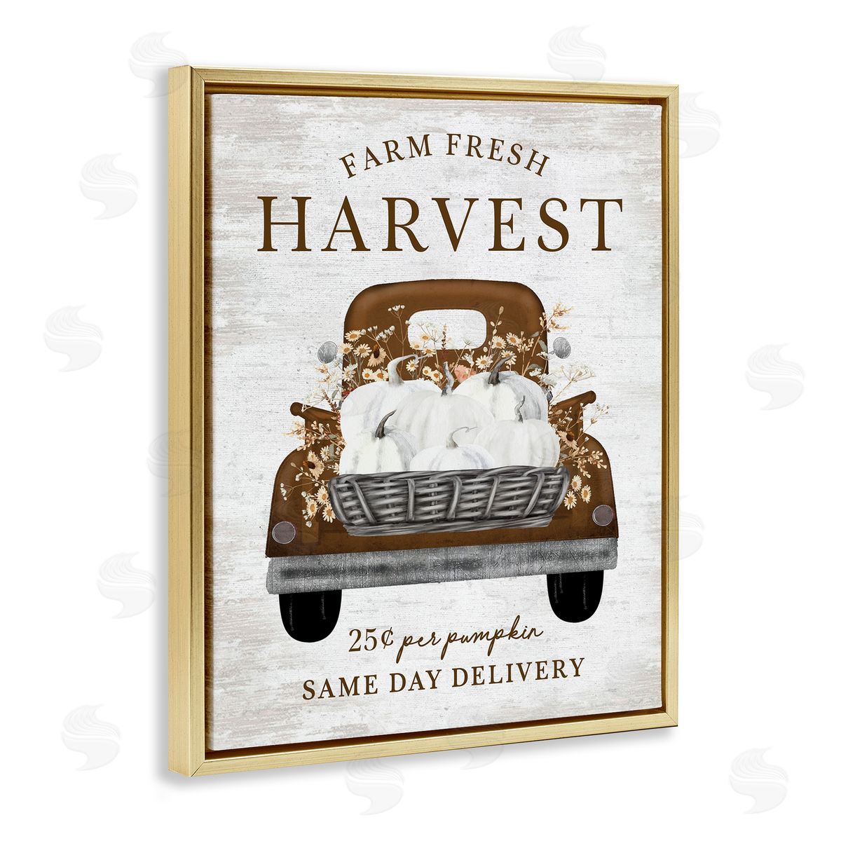 Lettered and Lined Farm Pumpkin Harvest Gold Floater Frame Canvas Artside_