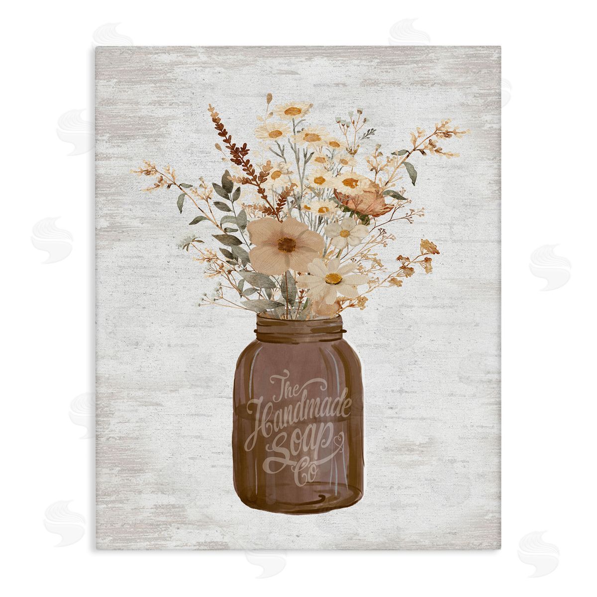 Lettered and Lined Autumnal Flower Arrangement Canvas Wall Art