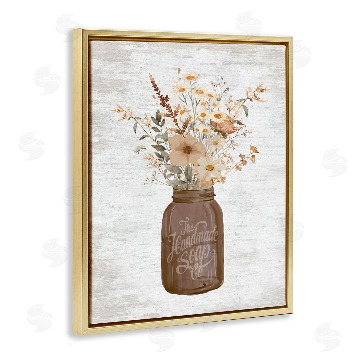 Lettered and Lined Autumnal Flower Arrangement Gold Floater Frame Canvas Artside_