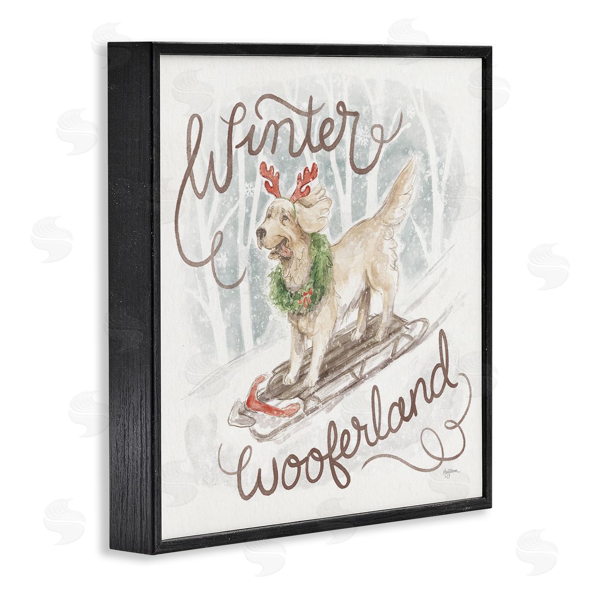 Mary Urban Winter Wooferland Dog Black Framed Giclee Wall Artside_