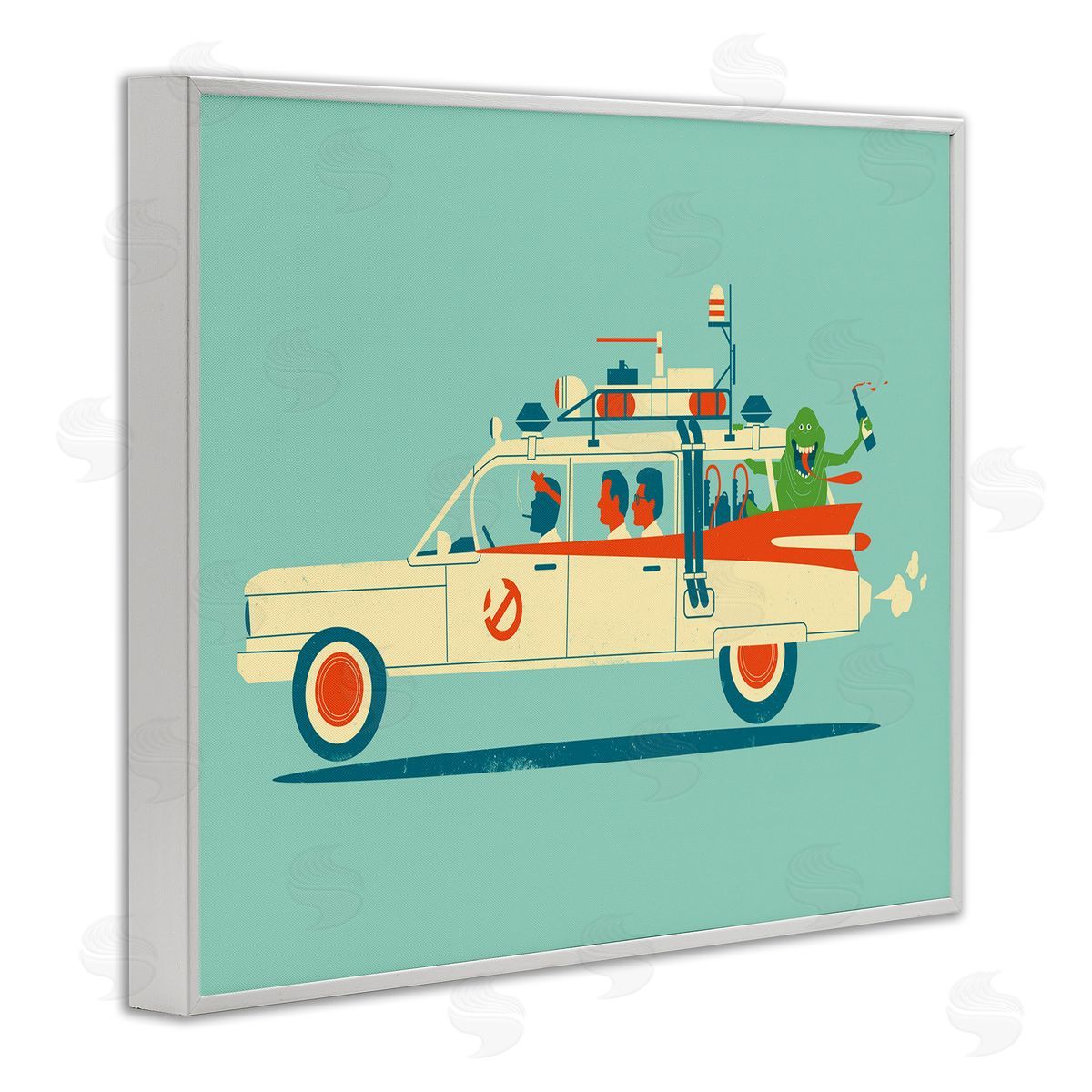 Jay Fleck People & Monster Car White Framed Giclee Wall Artside_