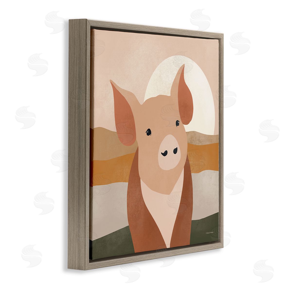 Rachel Nieman Modern Farmhouse Pig Brown Floater Frame Canvas Artside_