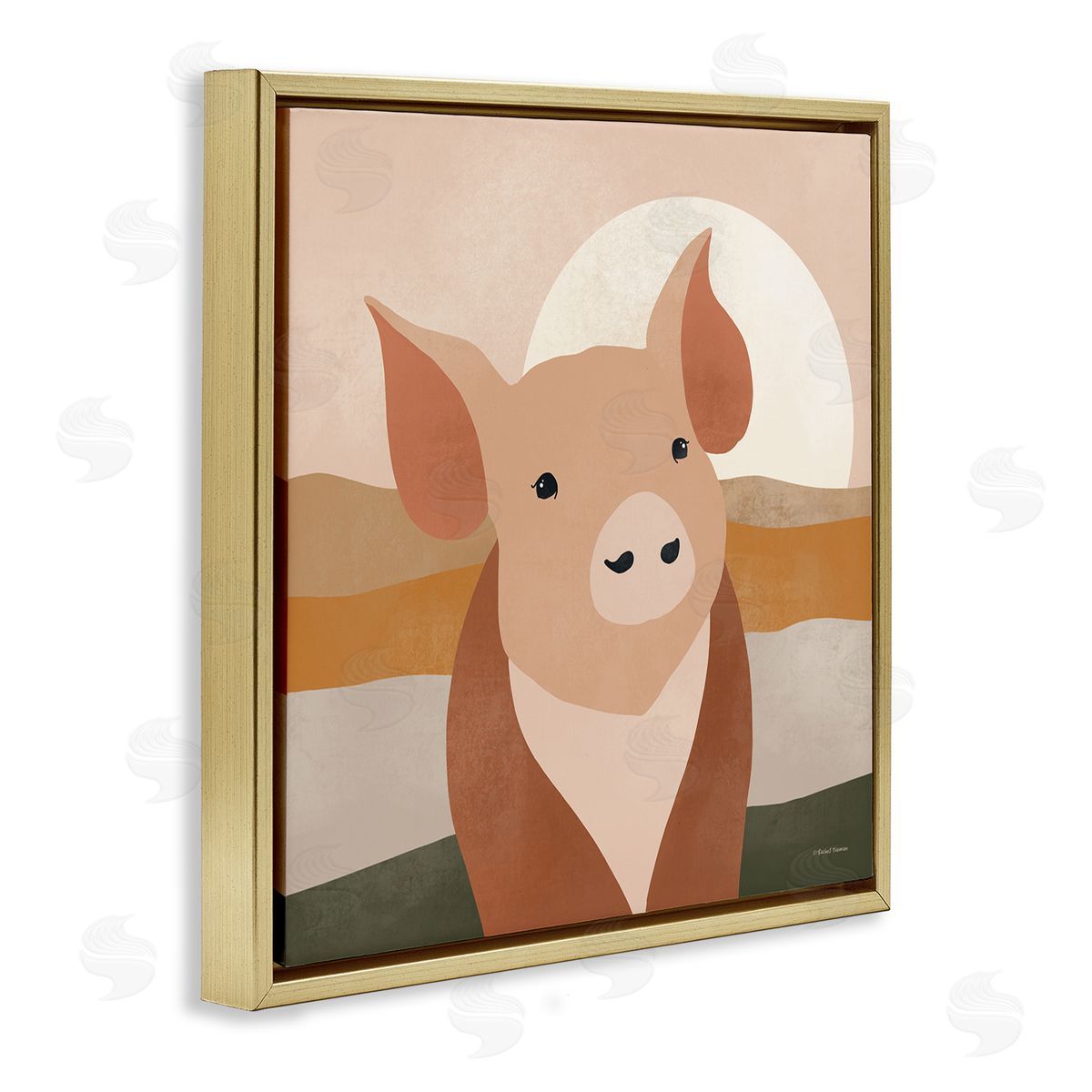 Rachel Nieman Modern Farmhouse Pig Gold Floater Frame Canvas Artside_