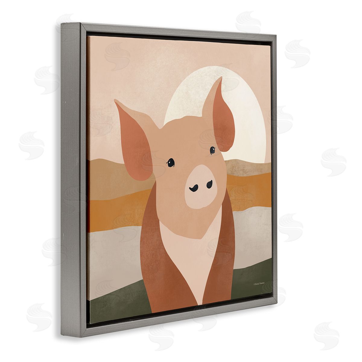 Rachel Nieman Modern Farmhouse Pig Gray Floater Frame Canvas Artside_