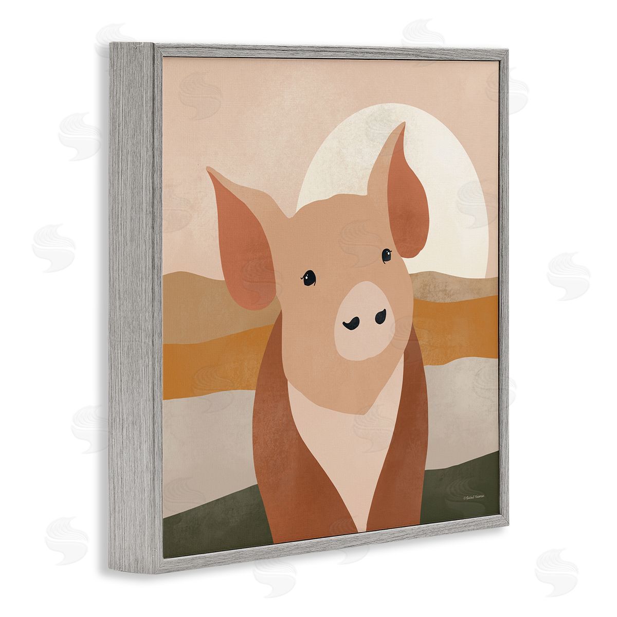 Rachel Nieman Modern Farmhouse Pig Gray Framed Giclee Wall Artside_