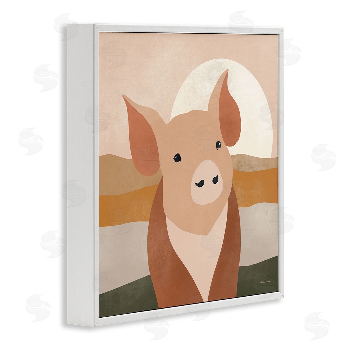 Rachel Nieman Modern Farmhouse Pig White Framed Giclee Wall Artside_