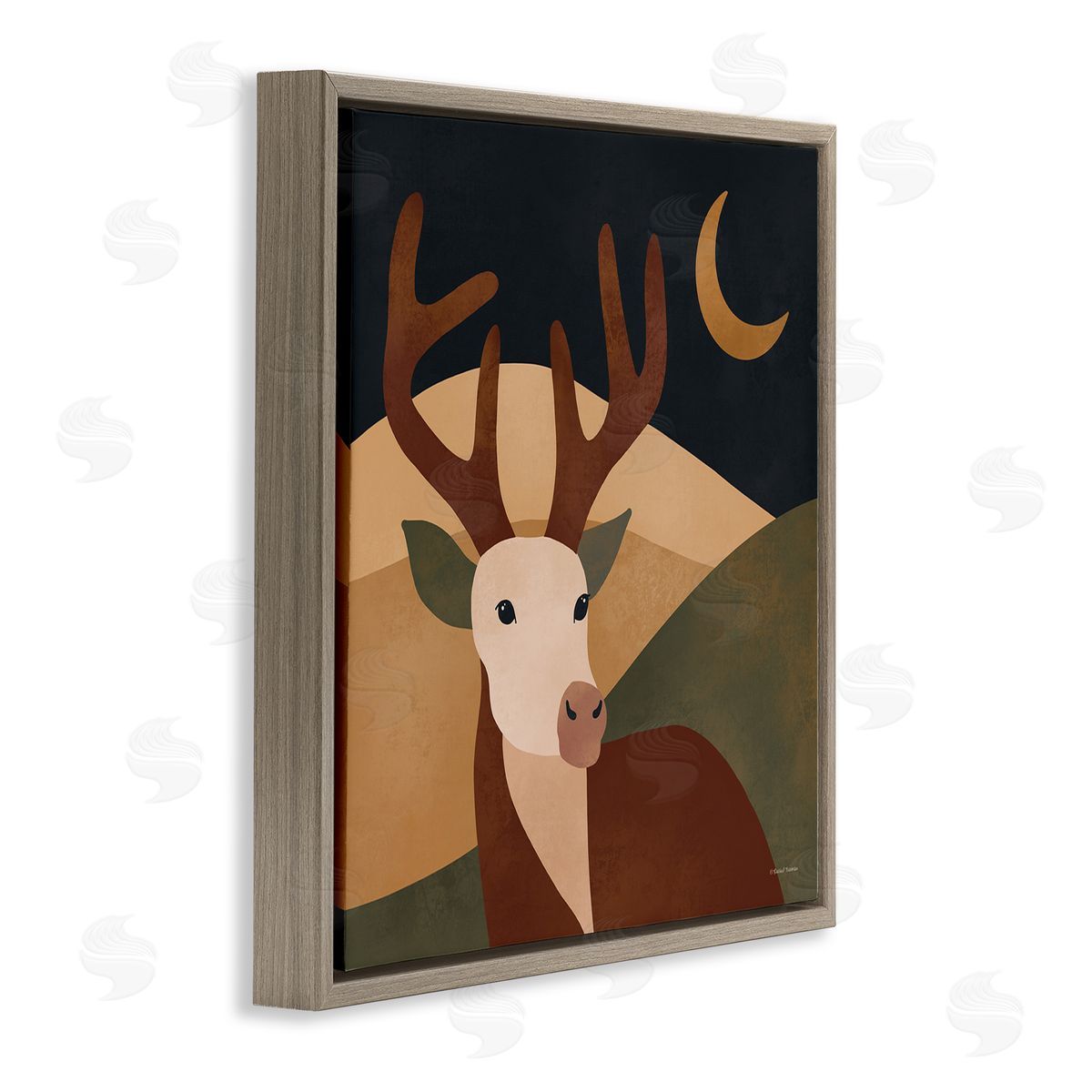 Rachel Nieman Minimal Deer Landscape Brown Floater Frame Canvas Artside_