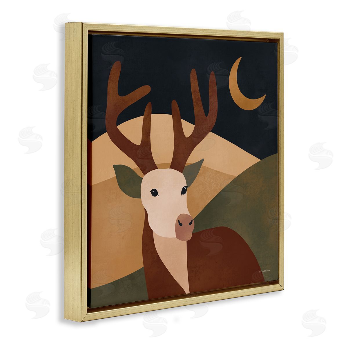 Rachel Nieman Minimal Deer Landscape Gold Floater Frame Canvas Artside_
