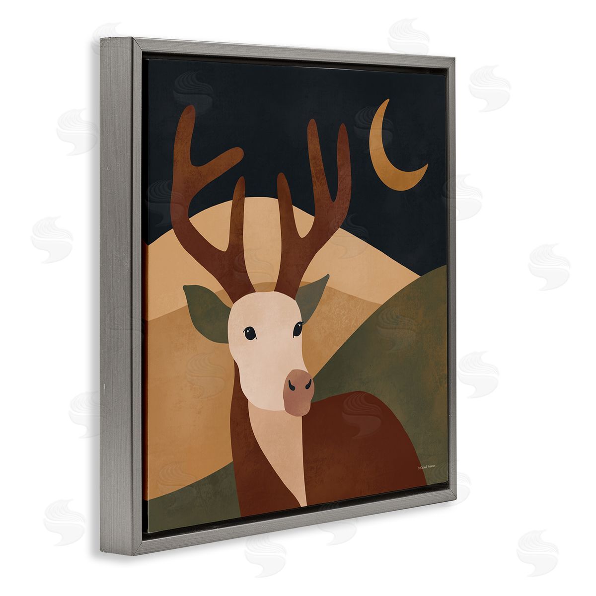 Rachel Nieman Minimal Deer Landscape Gray Floater Frame Canvas Artside_
