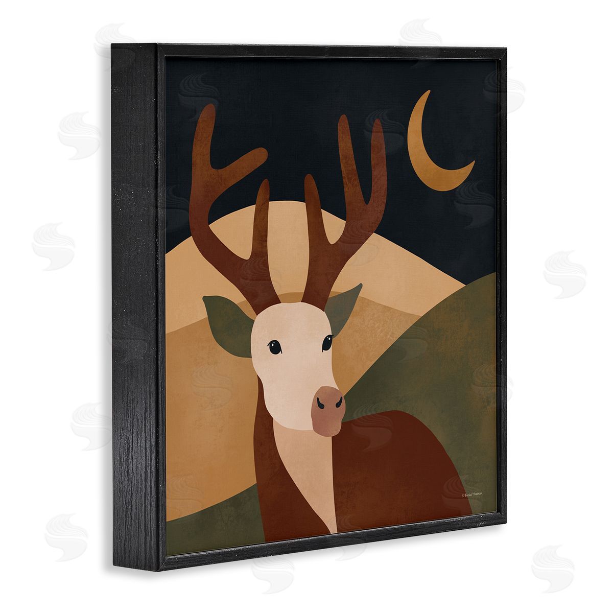 Rachel Nieman Minimal Deer Landscape Black Framed Giclee Wall Artside_