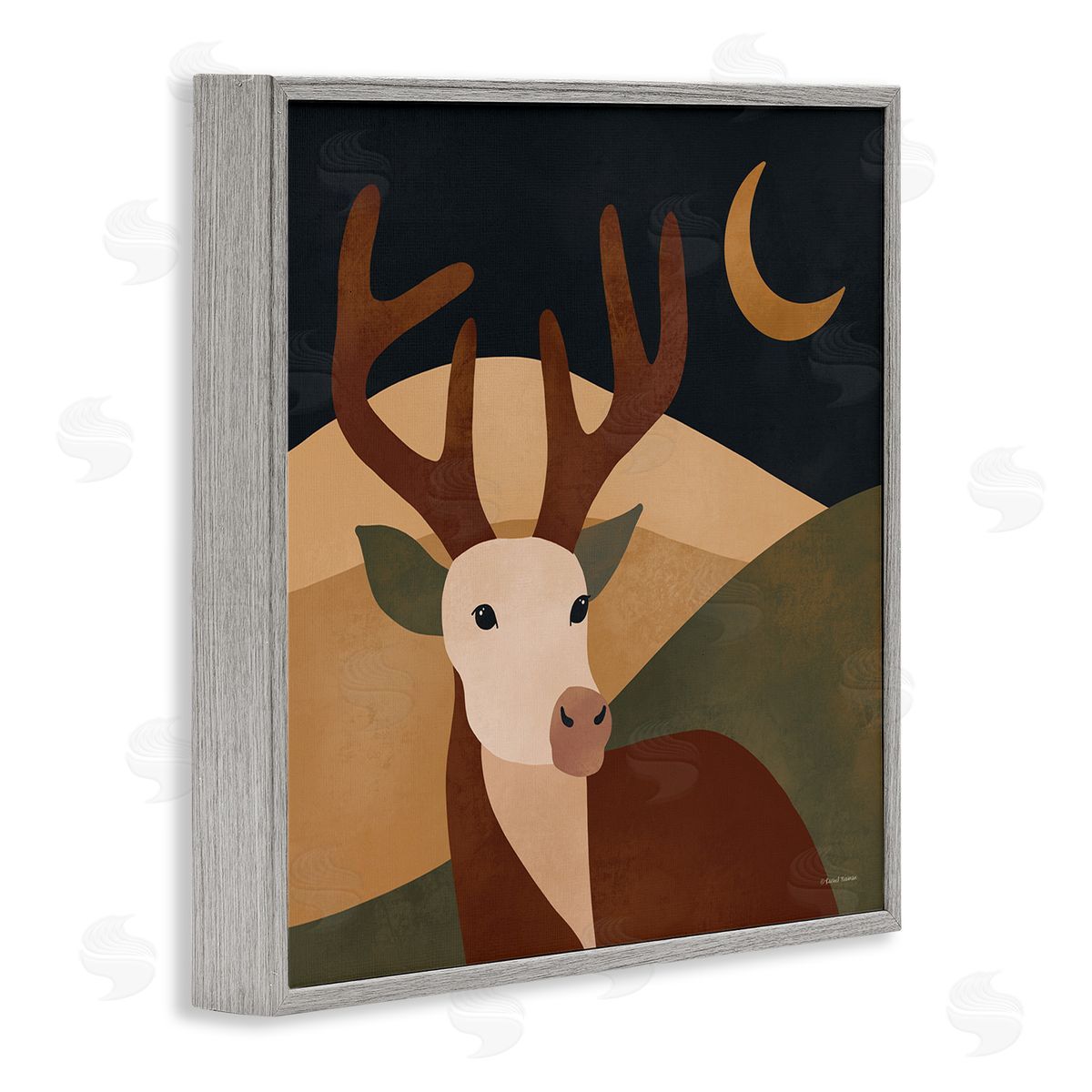 Rachel Nieman Minimal Deer Landscape Gray Framed Giclee Wall Artside_